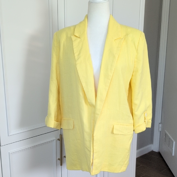 Bandit and the Babe Jackets & Blazers - Bandit & The Babe Yellow Linen Cotton Blend Women's Oversized Blazer Size Sm